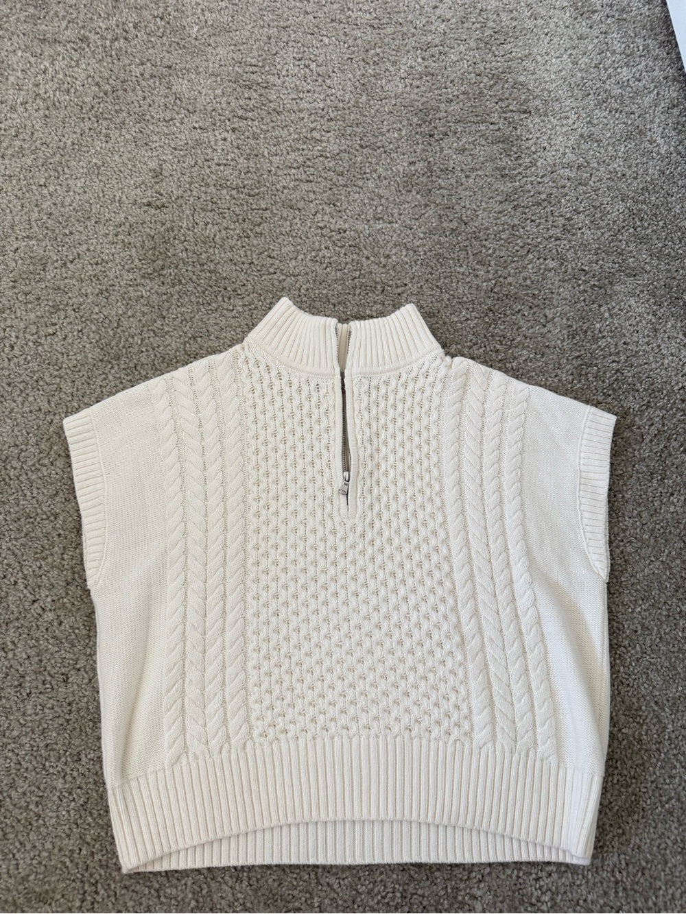 LOFT Cream Cable-Knit Zip Mock Neck Sweater Vest